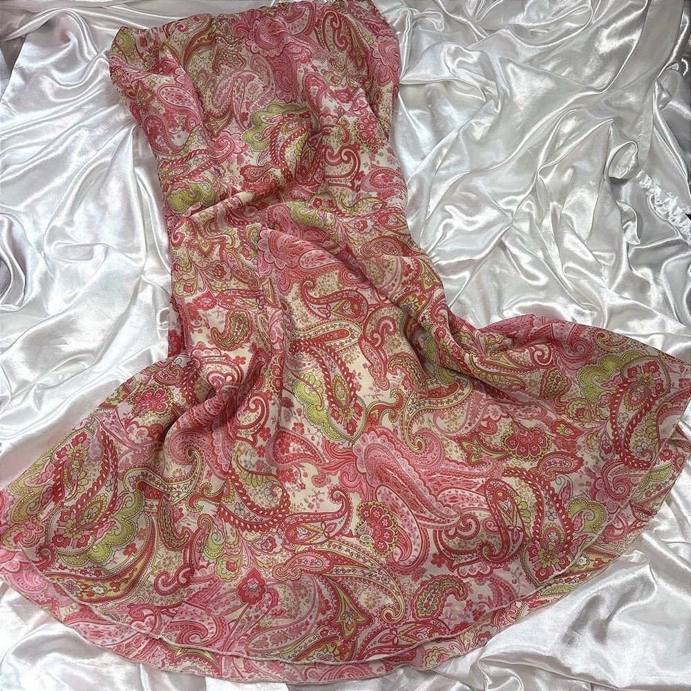 y2k Chadwick's Midi Skirt Pink Excellent Paisley Chiffon Elastic Waist Size 10